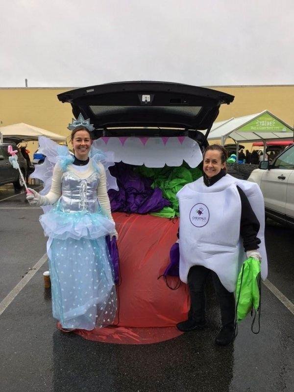 Dr. Katie McCafferty and Dr. Shelley McBride join the Halloween Trunk or Treat in Bedford.