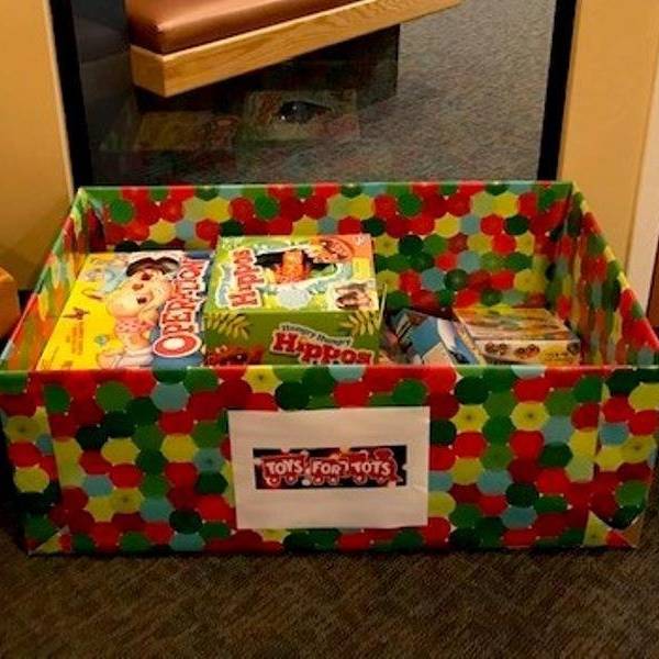 The Franklin office collection bin for Toys for Tots.